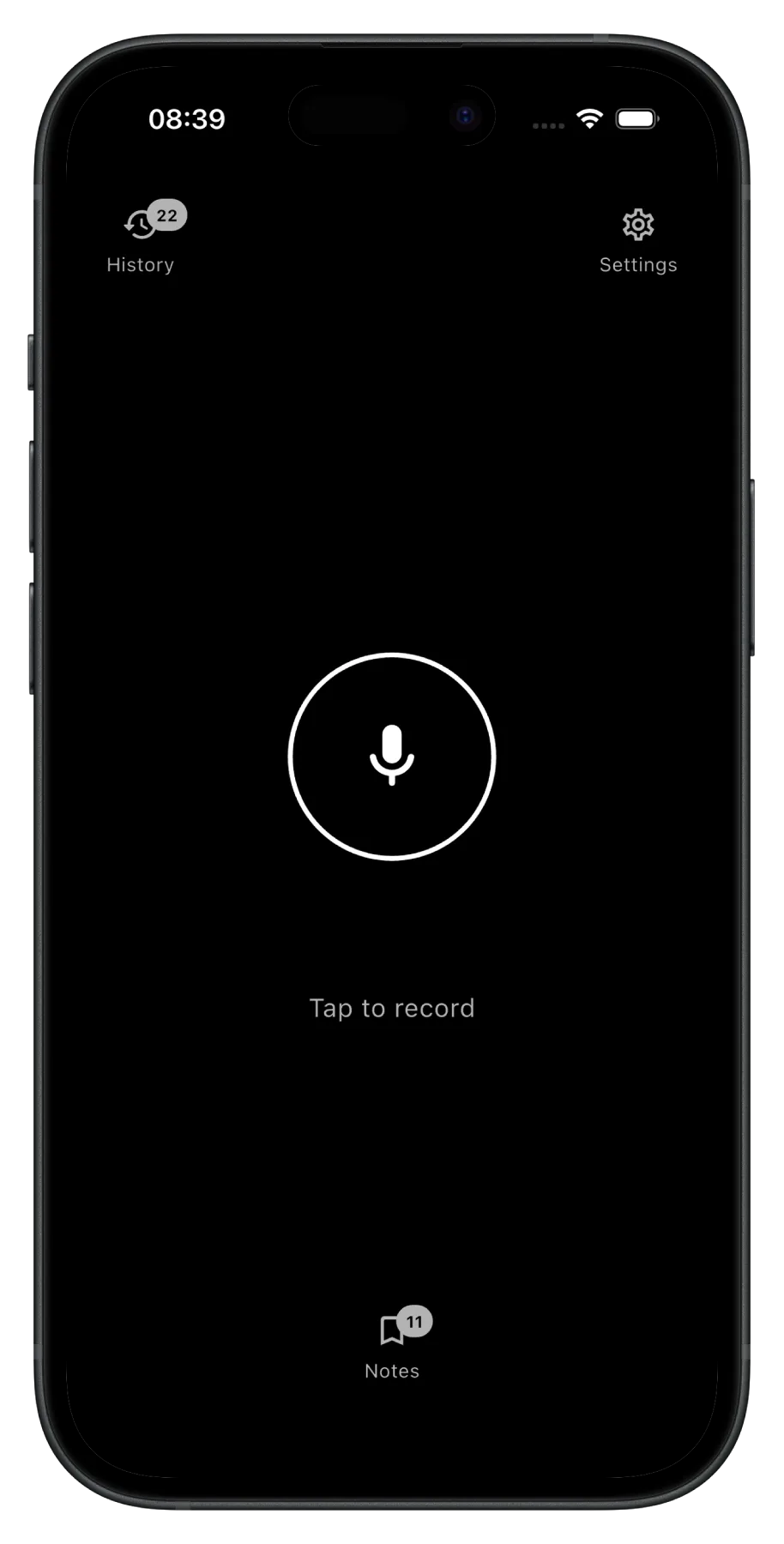Voicr App Main Screen
